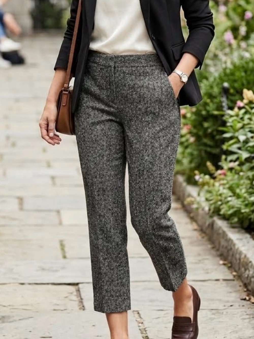Jones New York Gray Herringbone Printed Stretch Ankle Pants Trousers - Picture 1 of 8
